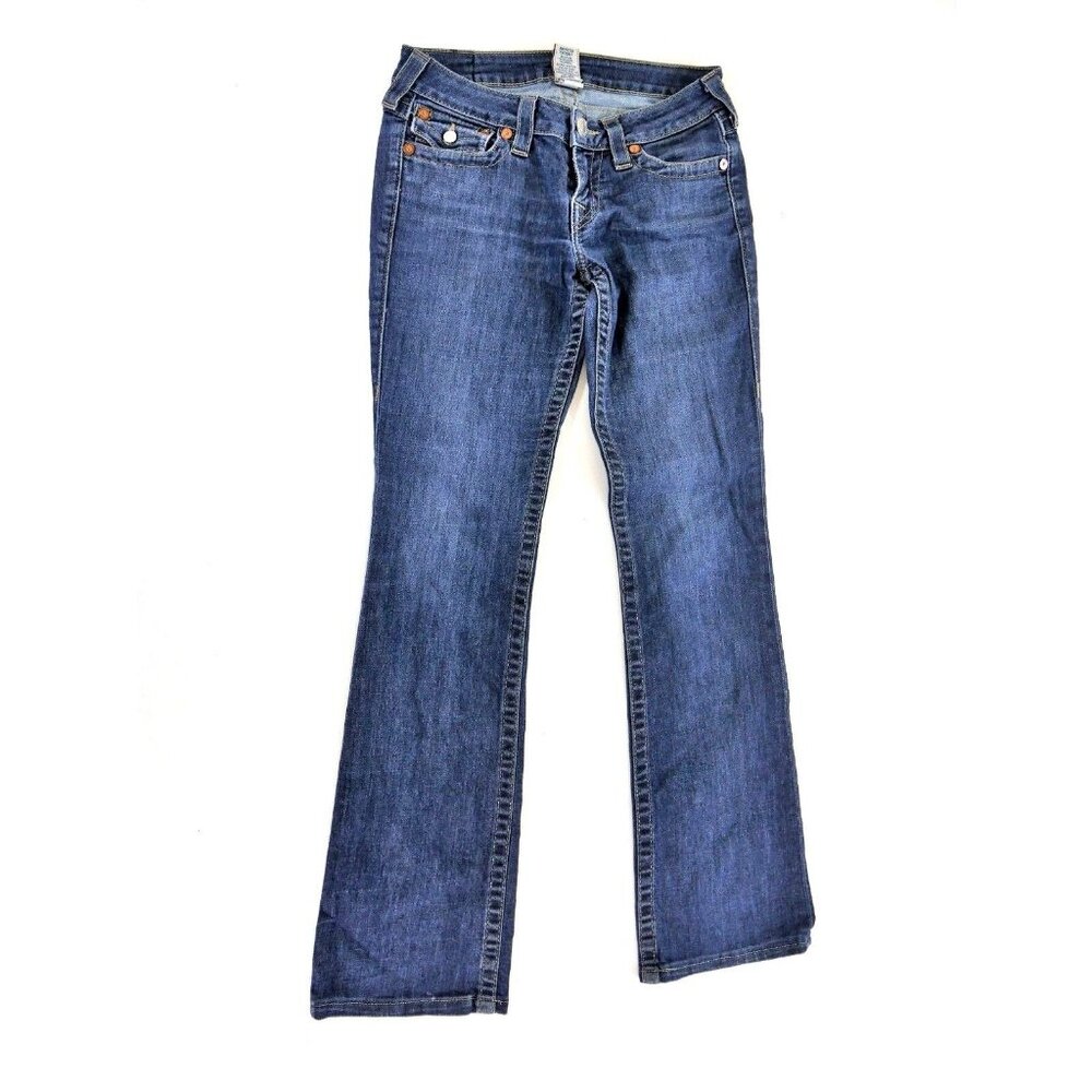 True Religion Blue Denim Hi-Rise Bootcut Jeans Bling Pockets Womens Waist 27 ***